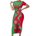 South Sydney Rabbitohs NAIDOC Week 2026 Short Sleeve Bodycon Dress Aboriginal Lizard Dot Painting - 50 Years of Deadly