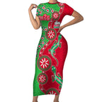 South Sydney Rabbitohs NAIDOC Week 2026 Short Sleeve Bodycon Dress Aboriginal Lizard Dot Painting - 50 Years of Deadly