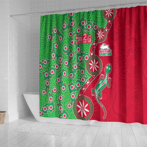 South Sydney Rabbitohs NAIDOC Week 2026 Shower Curtain Aboriginal Lizard Dot Painting - 50 Years of Deadly