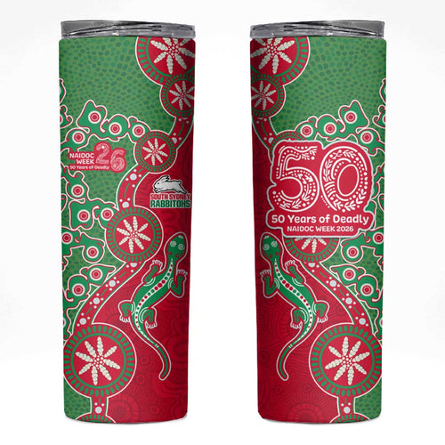 South Sydney Rabbitohs NAIDOC Week 2026 Skinny Tumbler Aboriginal Lizard Dot Painting - 50 Years of Deadly