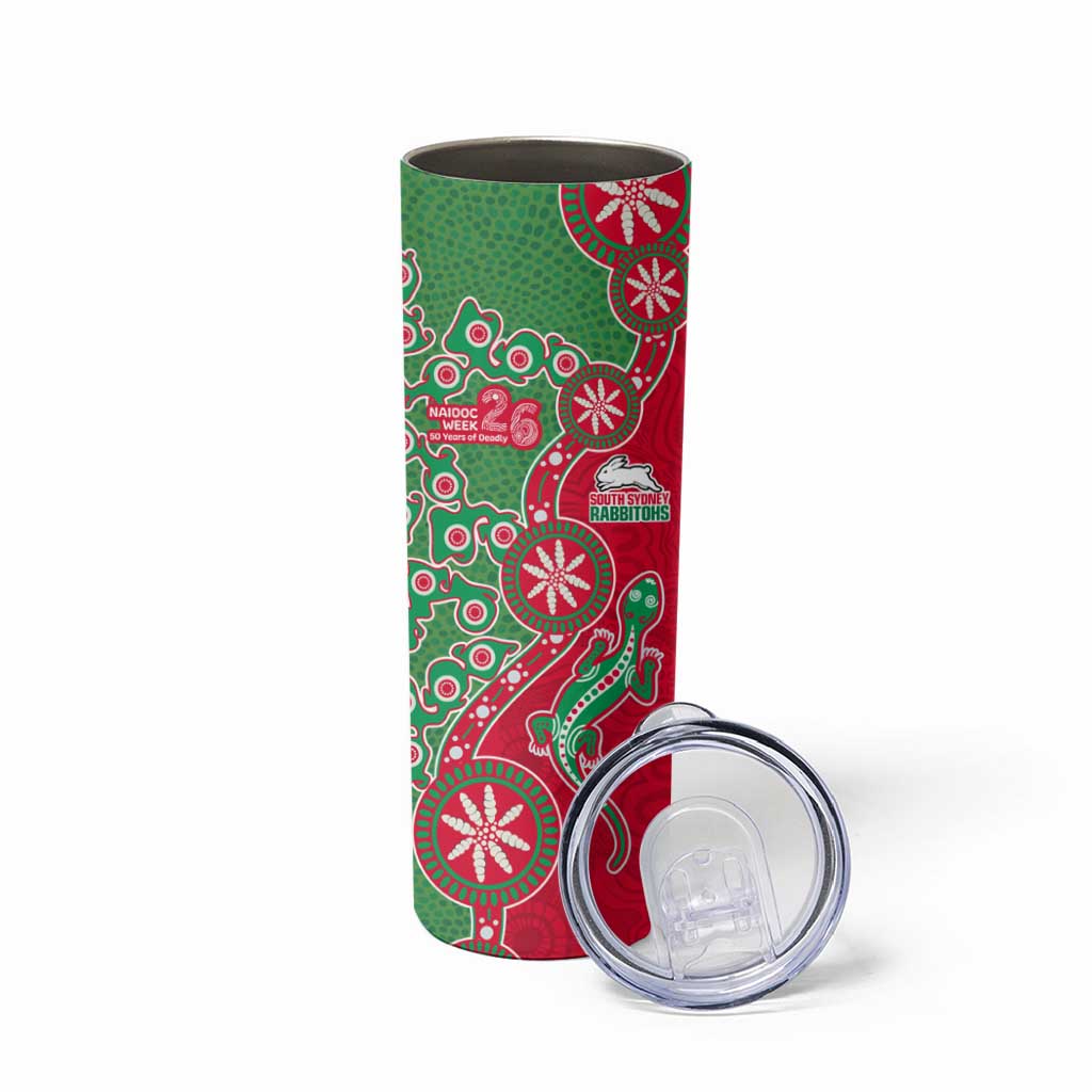 South Sydney Rabbitohs NAIDOC Week 2026 Skinny Tumbler Aboriginal Lizard Dot Painting - 50 Years of Deadly