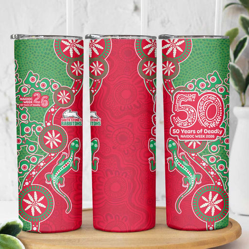 South Sydney Rabbitohs NAIDOC Week 2026 Skinny Tumbler Aboriginal Lizard Dot Painting - 50 Years of Deadly