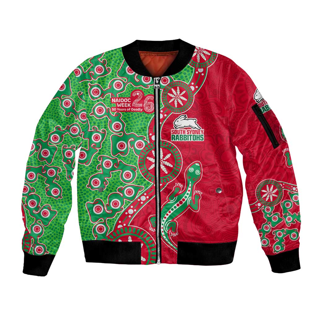 South Sydney Rabbitohs NAIDOC Week 2026 Sleeve Zip Bomber Jacket Aboriginal Lizard Dot Painting - 50 Years of Deadly