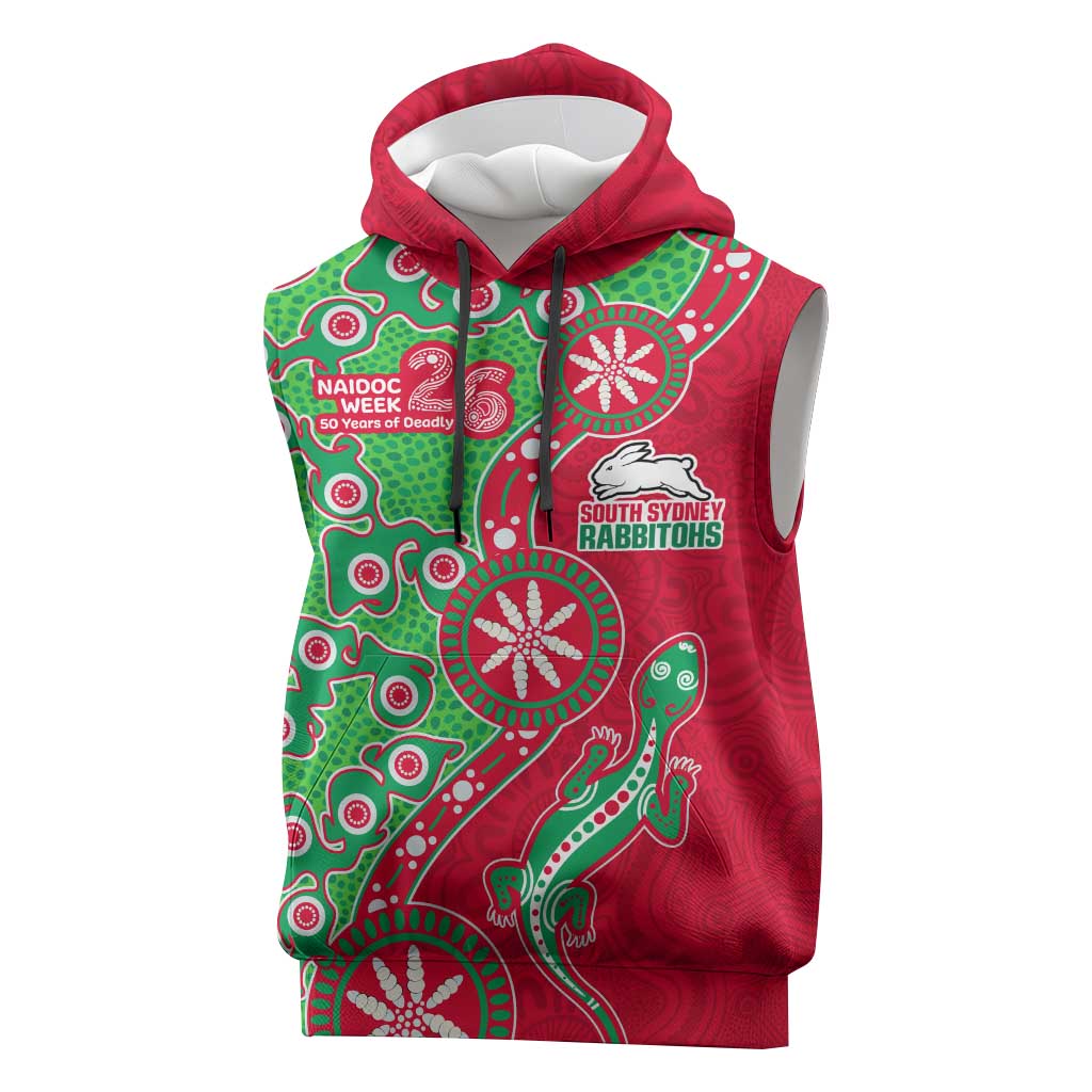 South Sydney Rabbitohs NAIDOC Week 2026 Sleeveless Hoodie Aboriginal Lizard Dot Painting - 50 Years of Deadly