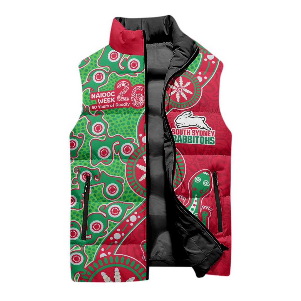 South Sydney Rabbitohs NAIDOC Week 2026 Sleeveless Puffer Jacket Aboriginal Lizard Dot Painting - 50 Years of Deadly