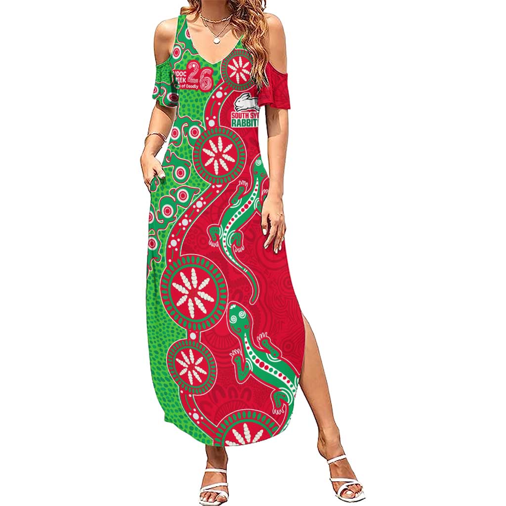 South Sydney Rabbitohs NAIDOC Week 2026 Summer Maxi Dress Aboriginal Lizard Dot Painting - 50 Years of Deadly