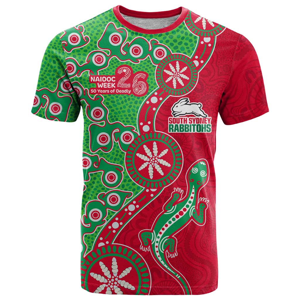 South Sydney Rabbitohs NAIDOC Week 2026 T Shirt Aboriginal Lizard Dot Painting - 50 Years of Deadly
