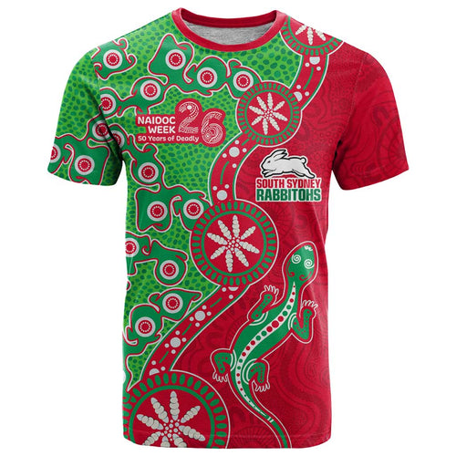 South Sydney Rabbitohs NAIDOC Week 2026 T Shirt Aboriginal Lizard Dot Painting - 50 Years of Deadly