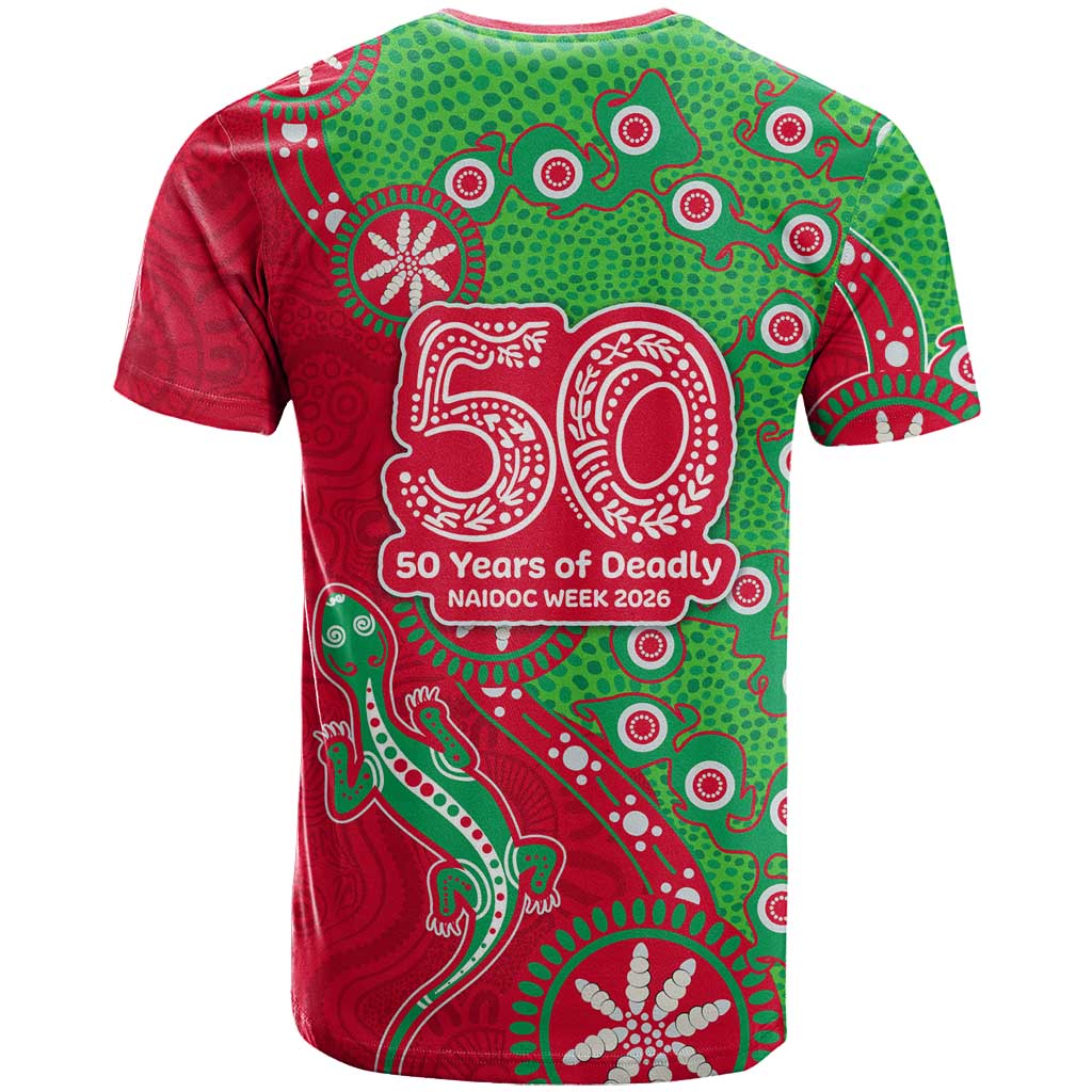 South Sydney Rabbitohs NAIDOC Week 2026 T Shirt Aboriginal Lizard Dot Painting - 50 Years of Deadly