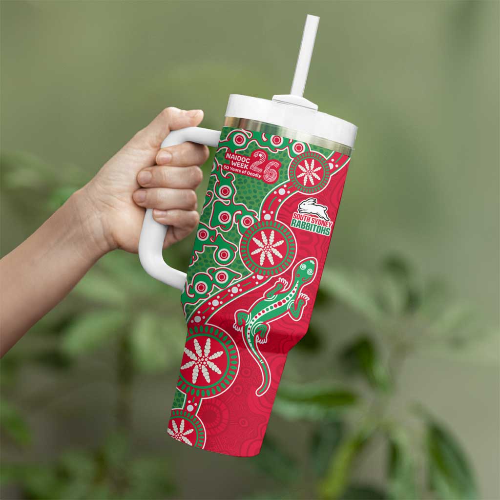 South Sydney Rabbitohs NAIDOC Week 2026 Tumbler With Handle Aboriginal Lizard Dot Painting - 50 Years of Deadly