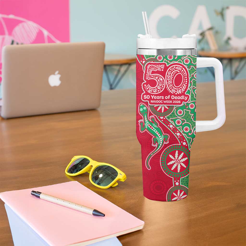South Sydney Rabbitohs NAIDOC Week 2026 Tumbler With Handle Aboriginal Lizard Dot Painting - 50 Years of Deadly