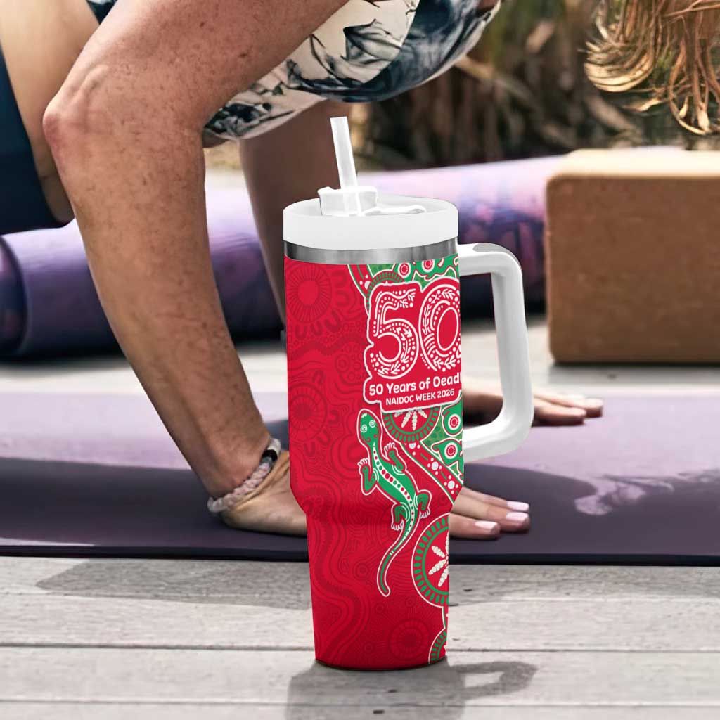 South Sydney Rabbitohs NAIDOC Week 2026 Tumbler With Handle Aboriginal Lizard Dot Painting - 50 Years of Deadly