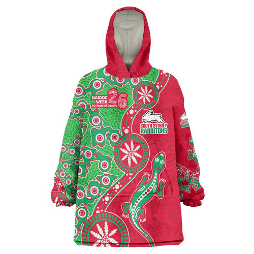 South Sydney Rabbitohs NAIDOC Week 2026 Wearable Blanket Hoodie Aboriginal Lizard Dot Painting - 50 Years of Deadly