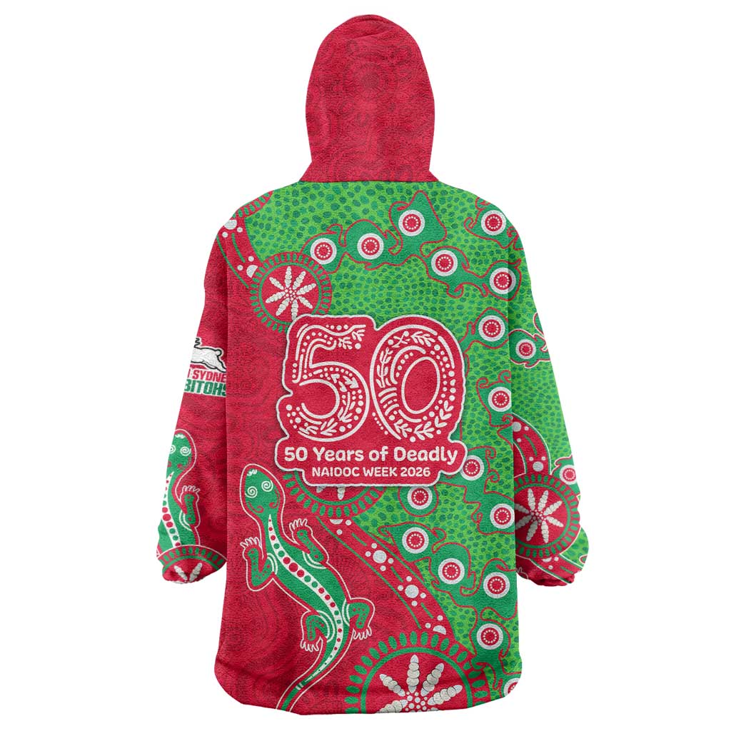 South Sydney Rabbitohs NAIDOC Week 2026 Wearable Blanket Hoodie Aboriginal Lizard Dot Painting - 50 Years of Deadly