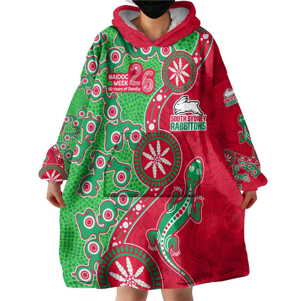South Sydney Rabbitohs NAIDOC Week 2026 Wearable Blanket Hoodie Aboriginal Lizard Dot Painting - 50 Years of Deadly