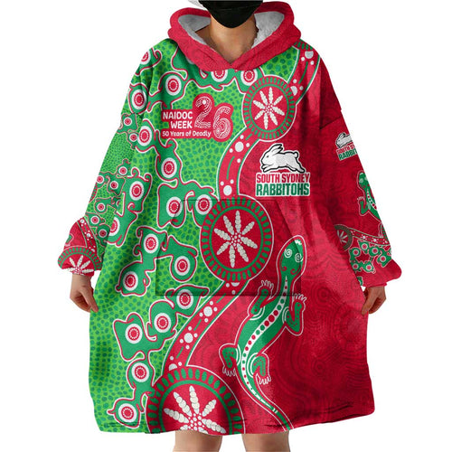 South Sydney Rabbitohs NAIDOC Week 2026 Wearable Blanket Hoodie Aboriginal Lizard Dot Painting - 50 Years of Deadly