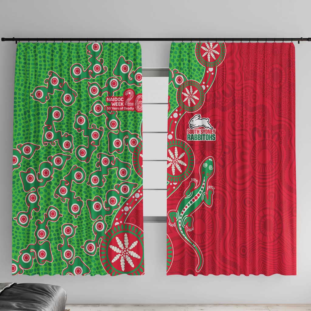 South Sydney Rabbitohs NAIDOC Week 2026 Window Curtain Aboriginal Lizard Dot Painting - 50 Years of Deadly