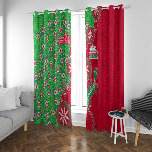 South Sydney Rabbitohs NAIDOC Week 2026 Window Curtain Aboriginal Lizard Dot Painting - 50 Years of Deadly