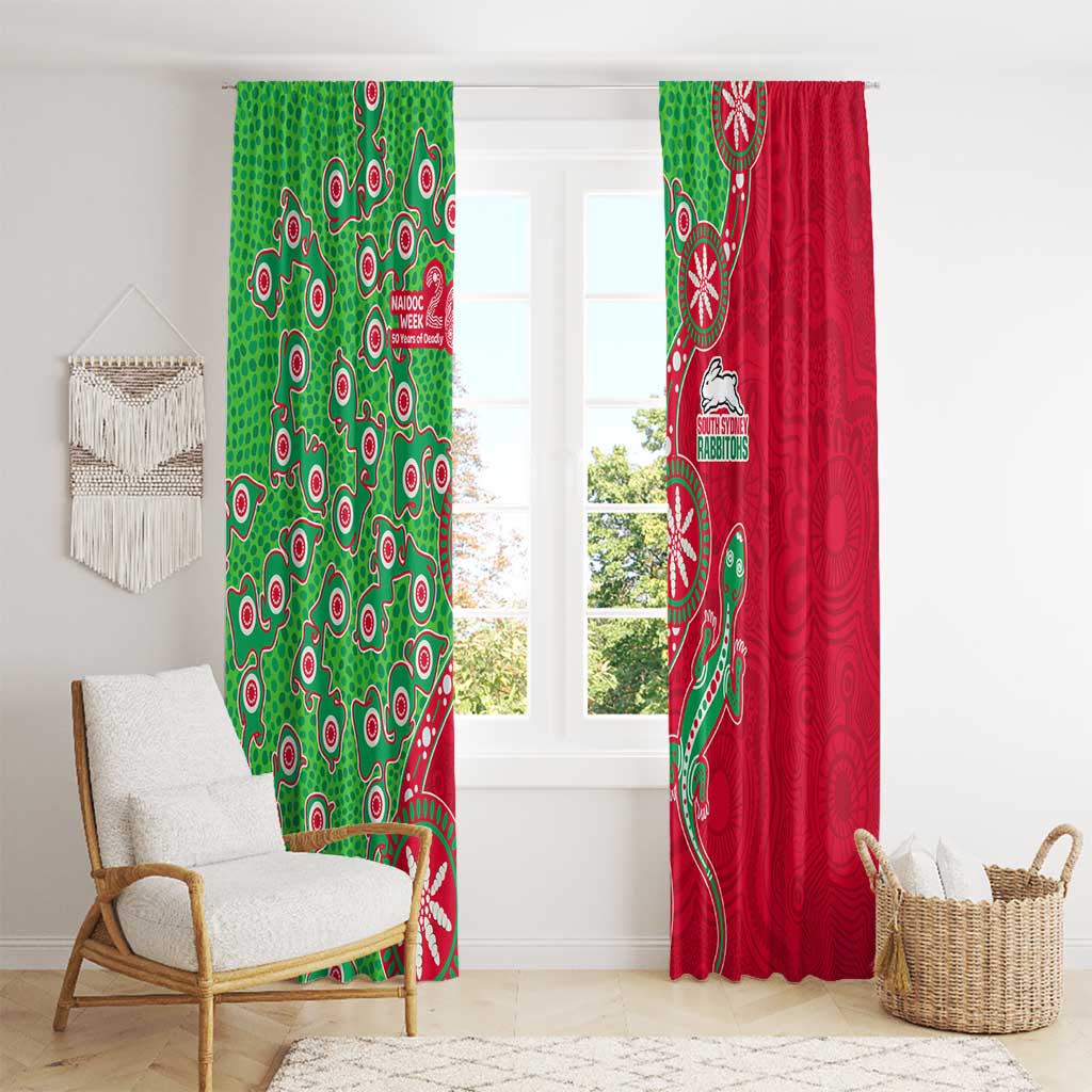 South Sydney Rabbitohs NAIDOC Week 2026 Window Curtain Aboriginal Lizard Dot Painting - 50 Years of Deadly