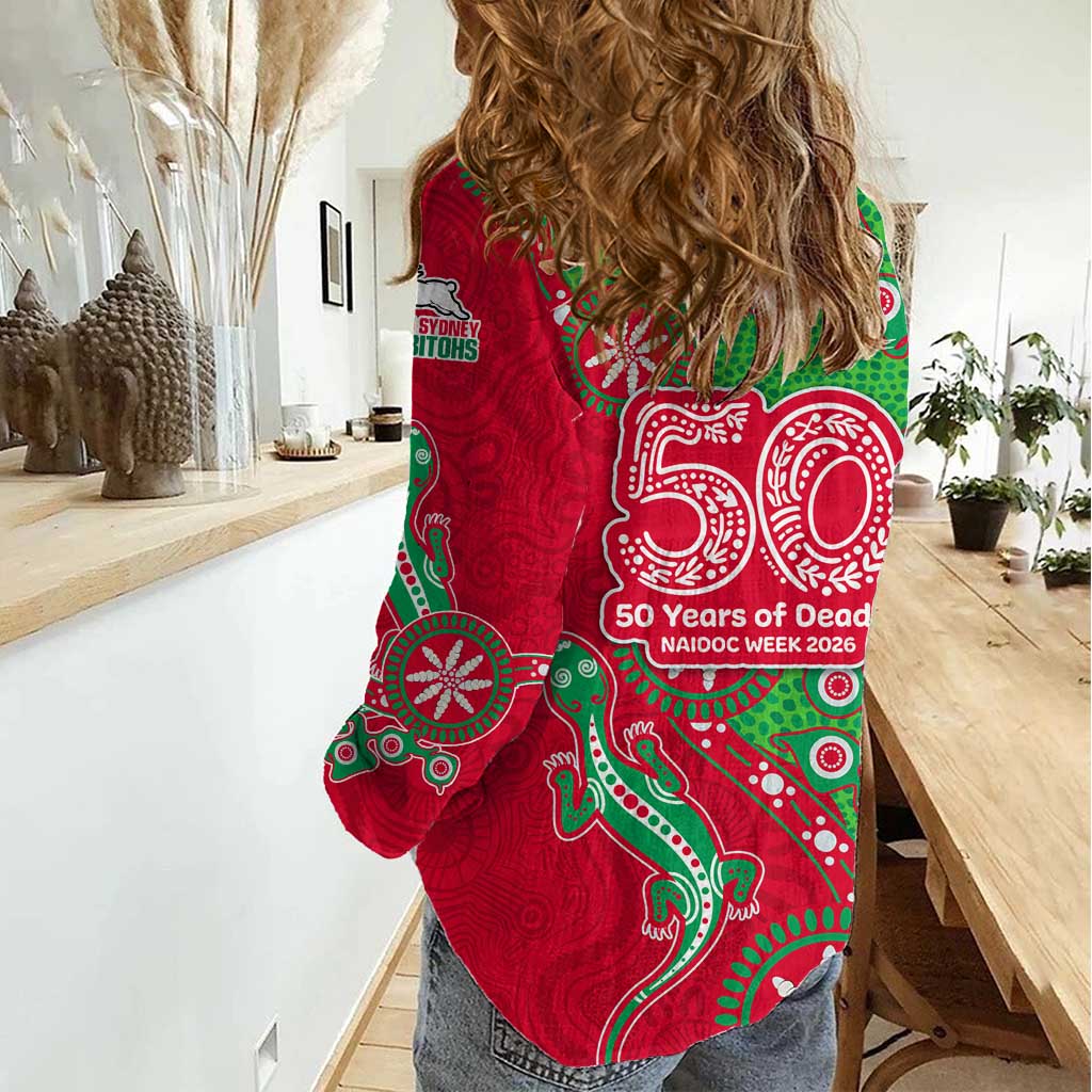 South Sydney Rabbitohs NAIDOC Week 2026 Women Casual Shirt Aboriginal Lizard Dot Painting - 50 Years of Deadly