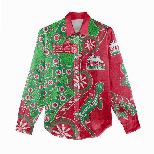 South Sydney Rabbitohs NAIDOC Week 2026 Women Casual Shirt Aboriginal Lizard Dot Painting - 50 Years of Deadly