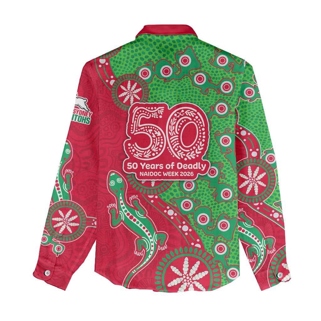 South Sydney Rabbitohs NAIDOC Week 2026 Women Casual Shirt Aboriginal Lizard Dot Painting - 50 Years of Deadly