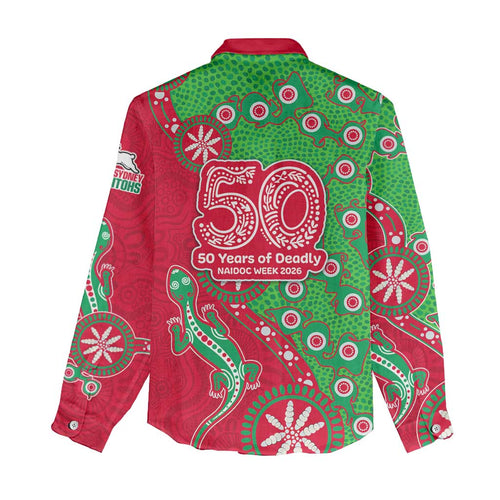 South Sydney Rabbitohs NAIDOC Week 2026 Women Casual Shirt Aboriginal Lizard Dot Painting - 50 Years of Deadly