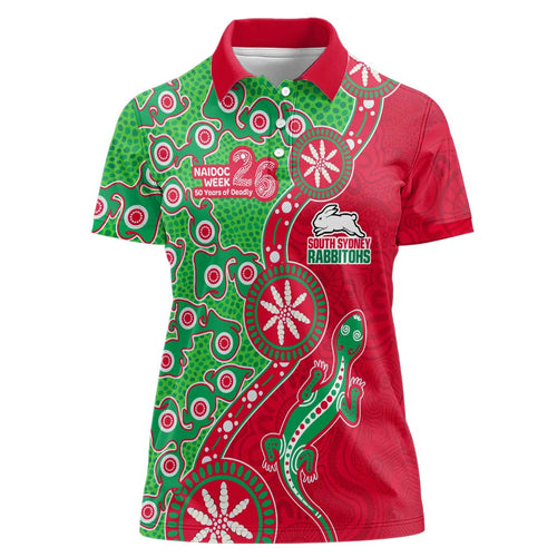 South Sydney Rabbitohs NAIDOC Week 2026 Women Polo Shirt Aboriginal Lizard Dot Painting - 50 Years of Deadly