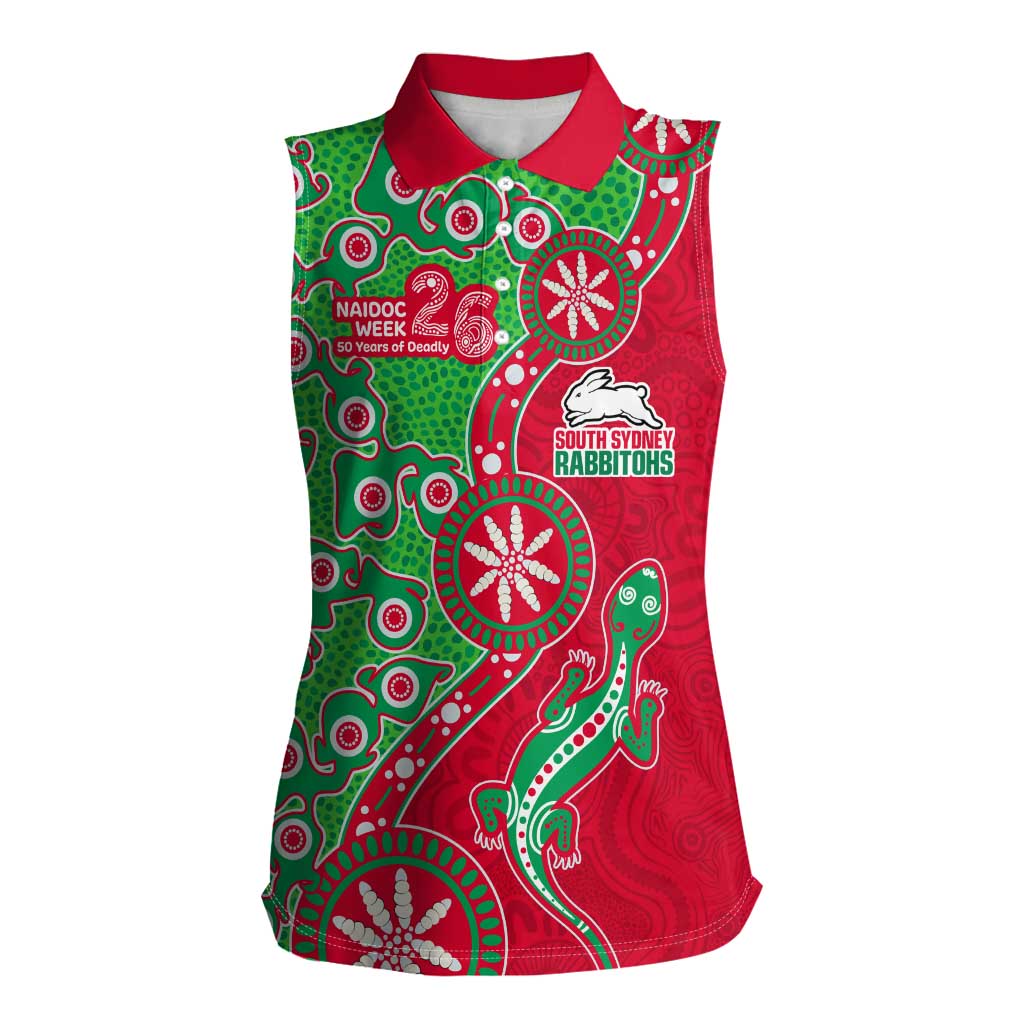 South Sydney Rabbitohs NAIDOC Week 2026 Women Sleeveless Polo Shirt Aboriginal Lizard Dot Painting - 50 Years of Deadly
