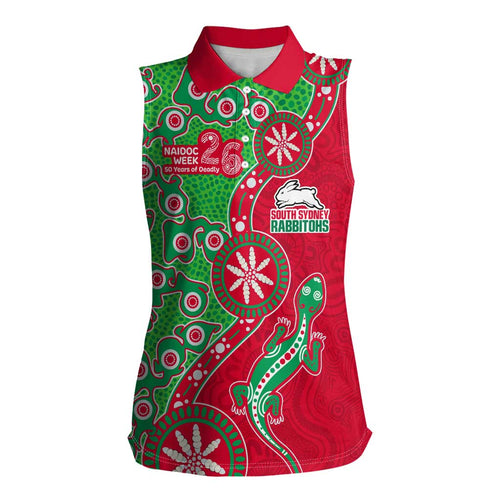 South Sydney Rabbitohs NAIDOC Week 2026 Women Sleeveless Polo Shirt Aboriginal Lizard Dot Painting - 50 Years of Deadly