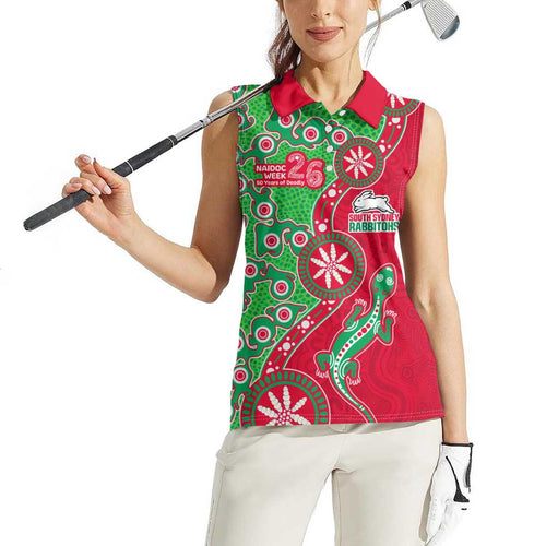 South Sydney Rabbitohs NAIDOC Week 2026 Women Sleeveless Polo Shirt Aboriginal Lizard Dot Painting - 50 Years of Deadly
