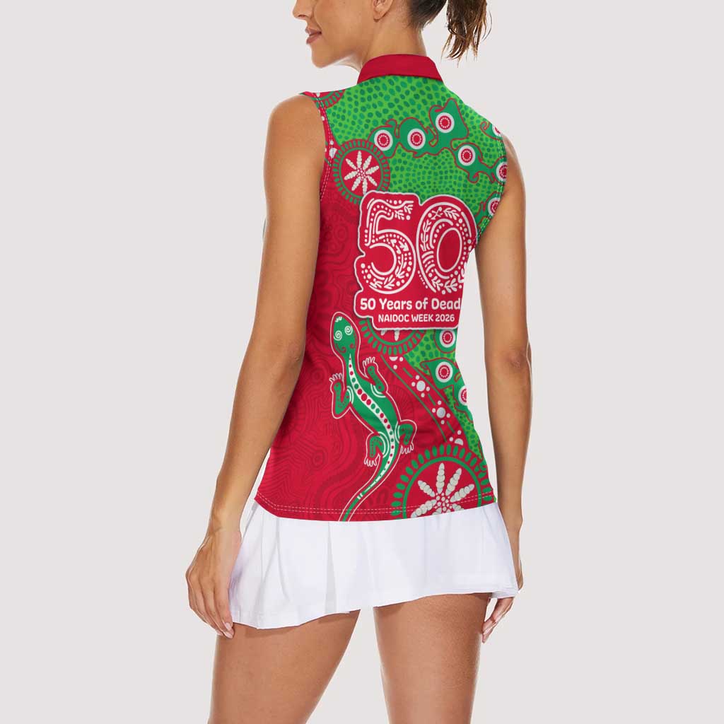 South Sydney Rabbitohs NAIDOC Week 2026 Women Sleeveless Polo Shirt Aboriginal Lizard Dot Painting - 50 Years of Deadly