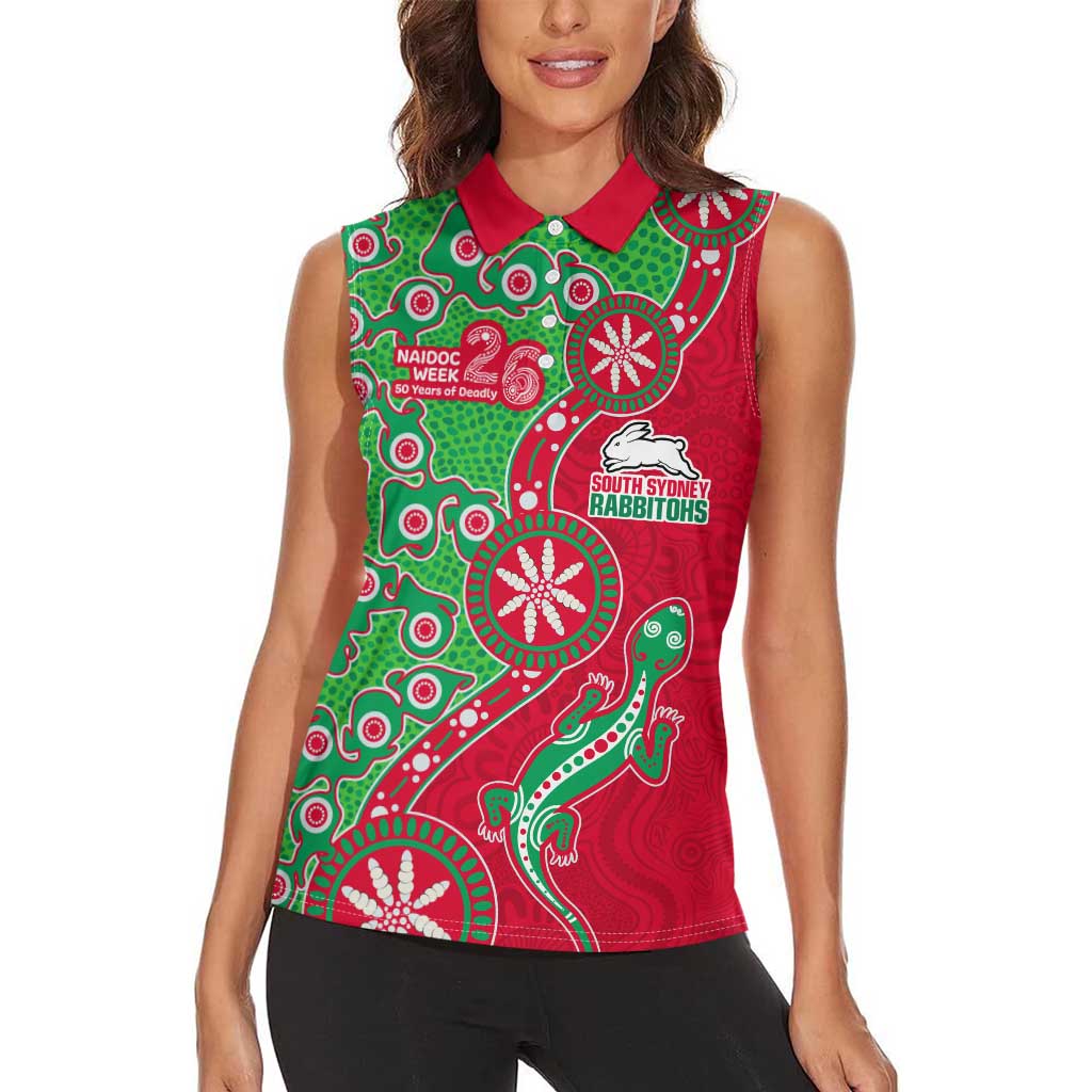 South Sydney Rabbitohs NAIDOC Week 2026 Women Sleeveless Polo Shirt Aboriginal Lizard Dot Painting - 50 Years of Deadly