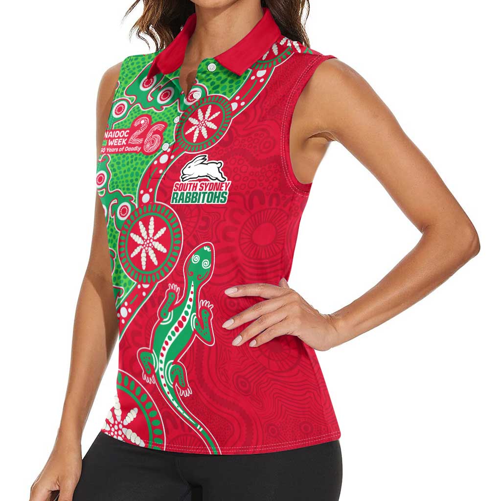South Sydney Rabbitohs NAIDOC Week 2026 Women Sleeveless Polo Shirt Aboriginal Lizard Dot Painting - 50 Years of Deadly