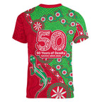 South Sydney Rabbitohs NAIDOC Week 2026 Women V-Neck T-Shirt Aboriginal Lizard Dot Painting - 50 Years of Deadly