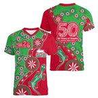 South Sydney Rabbitohs NAIDOC Week 2026 Women V-Neck T-Shirt Aboriginal Lizard Dot Painting - 50 Years of Deadly