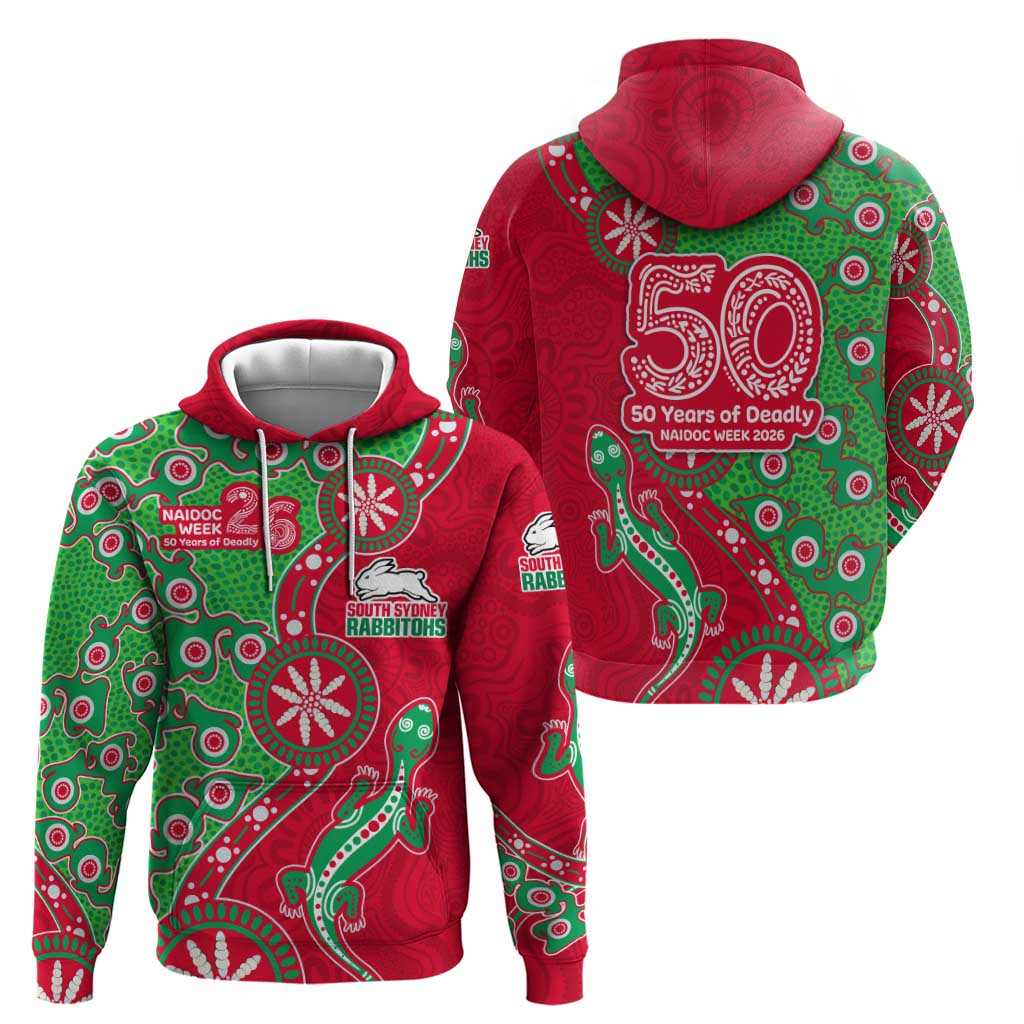 South Sydney Rabbitohs NAIDOC Week 2026 Zip Hoodie Aboriginal Lizard Dot Painting - 50 Years of Deadly
