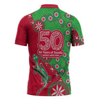 South Sydney Rabbitohs NAIDOC Week 2026 Zipper Polo Shirt Aboriginal Lizard Dot Painting - 50 Years of Deadly