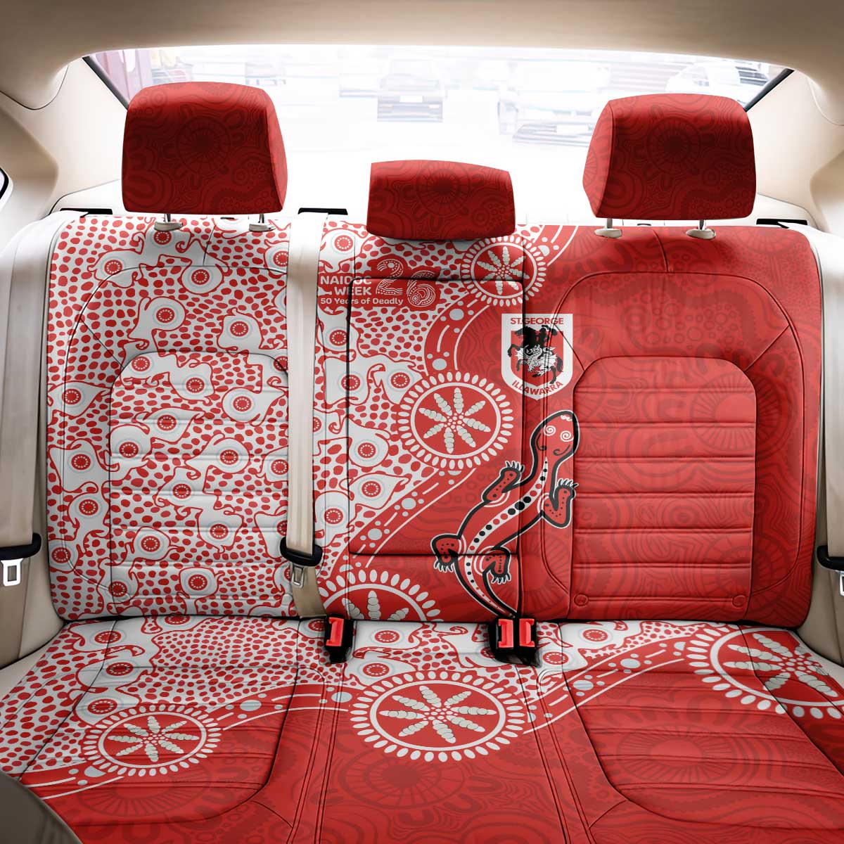St George Illawarra Dragons NAIDOC Week 2026 Back Car Seat Cover Aboriginal Lizard Dot Painting - 50 Years of Deadly