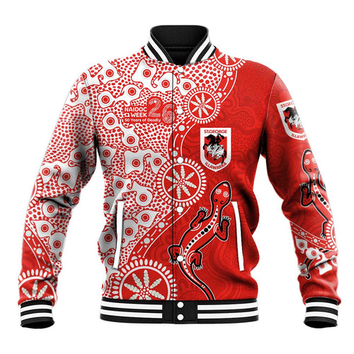 St George Illawarra Dragons NAIDOC Week 2026 Baseball Jacket Aboriginal Lizard Dot Painting - 50 Years of Deadly