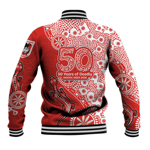 St George Illawarra Dragons NAIDOC Week 2026 Baseball Jacket Aboriginal Lizard Dot Painting - 50 Years of Deadly