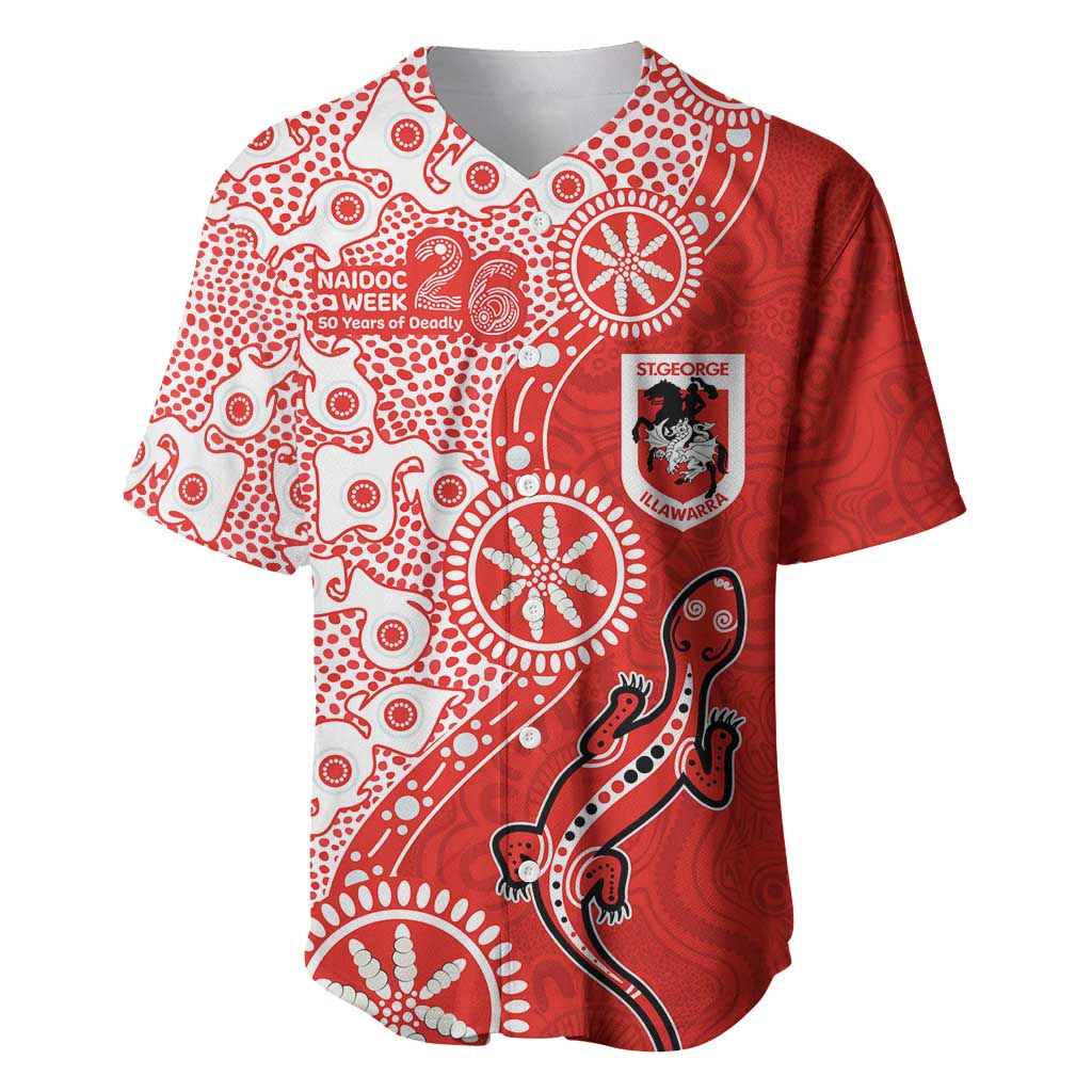 St George Illawarra Dragons NAIDOC Week 2026 Baseball Jersey Aboriginal Lizard Dot Painting - 50 Years of Deadly