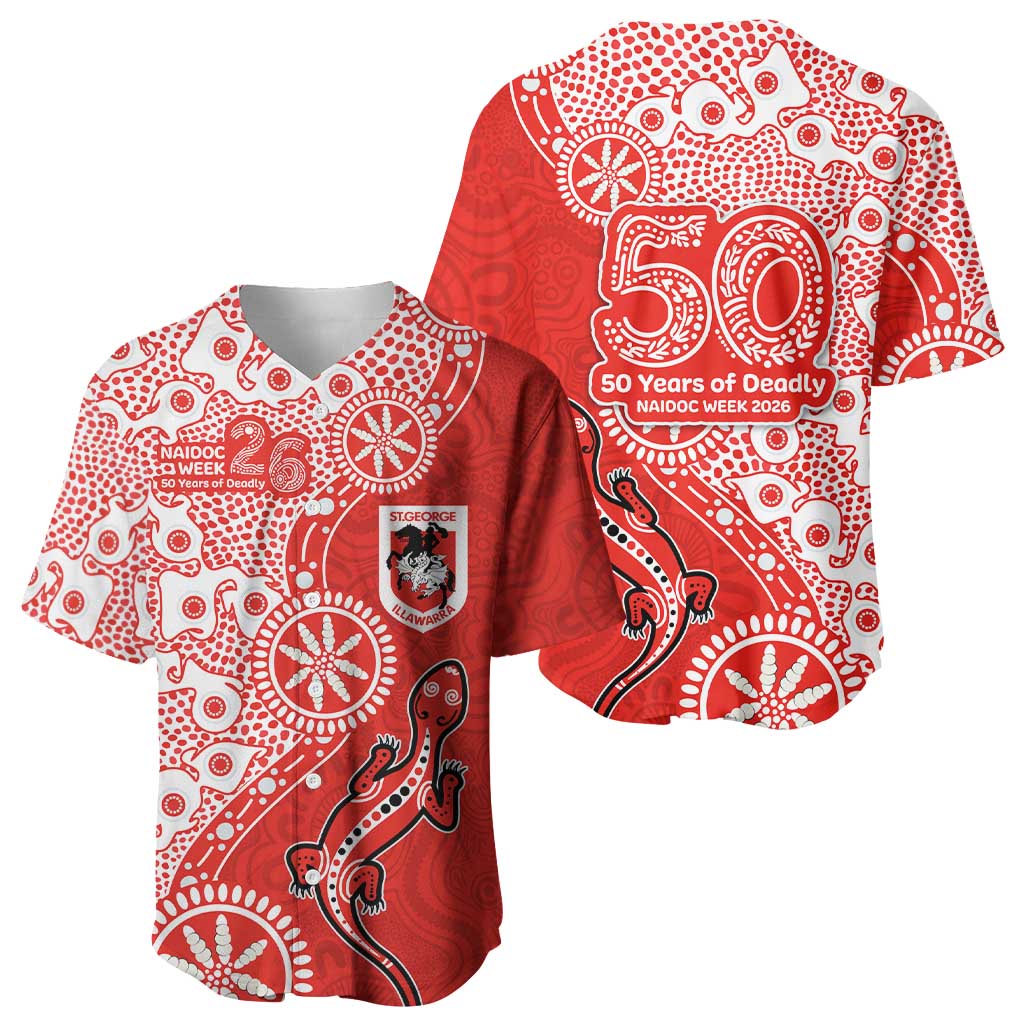 St George Illawarra Dragons NAIDOC Week 2026 Baseball Jersey Aboriginal Lizard Dot Painting - 50 Years of Deadly
