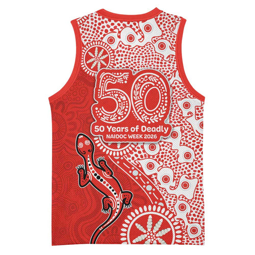 St George Illawarra Dragons NAIDOC Week 2026 Basketball Jersey Aboriginal Lizard Dot Painting - 50 Years of Deadly