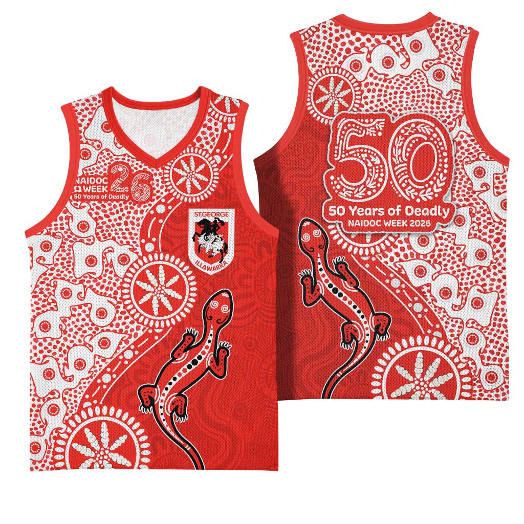 St George Illawarra Dragons NAIDOC Week 2026 Basketball Jersey Aboriginal Lizard Dot Painting - 50 Years of Deadly
