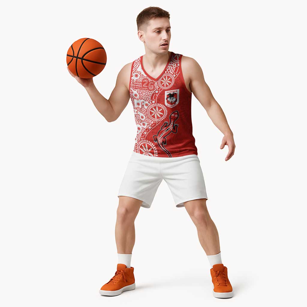 St George Illawarra Dragons NAIDOC Week 2026 Basketball Jersey Aboriginal Lizard Dot Painting - 50 Years of Deadly