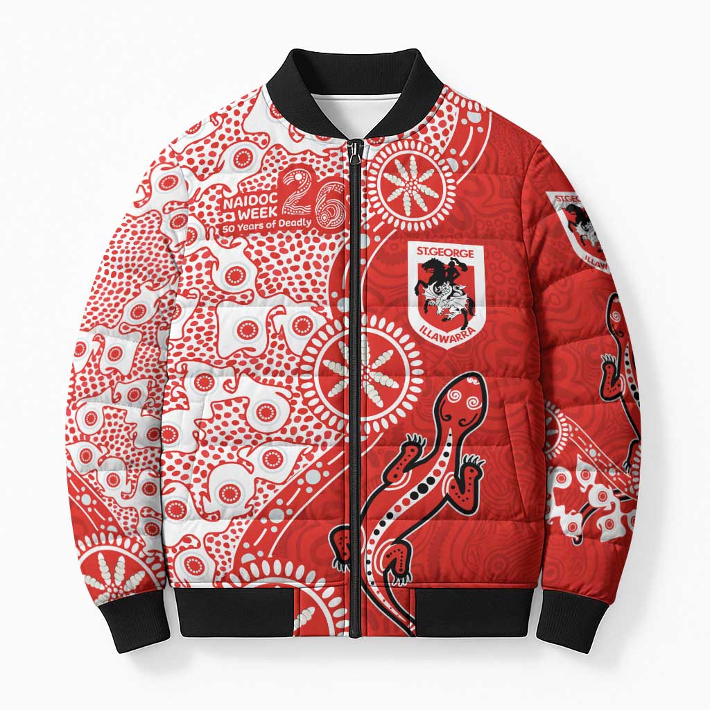 St George Illawarra Dragons NAIDOC Week 2026 Bomber Puffer Jacket Aboriginal Lizard Dot Painting - 50 Years of Deadly