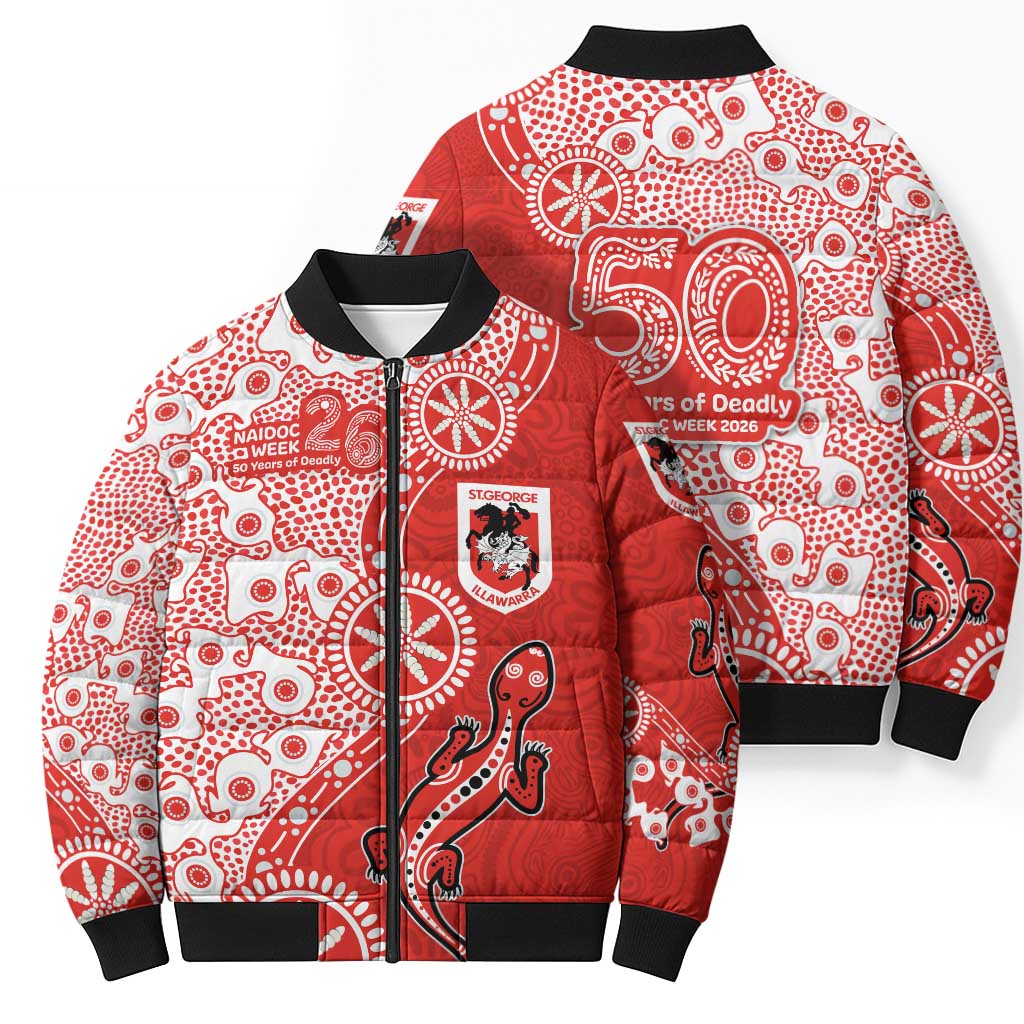 St George Illawarra Dragons NAIDOC Week 2026 Bomber Puffer Jacket Aboriginal Lizard Dot Painting - 50 Years of Deadly