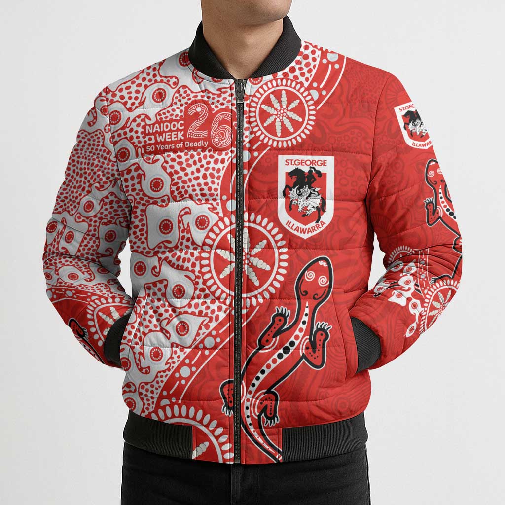 St George Illawarra Dragons NAIDOC Week 2026 Bomber Puffer Jacket Aboriginal Lizard Dot Painting - 50 Years of Deadly