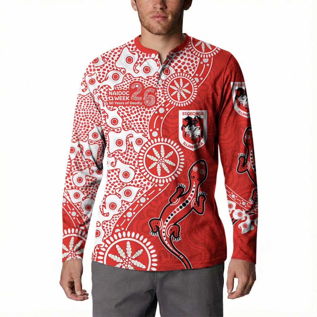 St George Illawarra Dragons NAIDOC Week 2026 Button Sweatshirt Aboriginal Lizard Dot Painting - 50 Years of Deadly